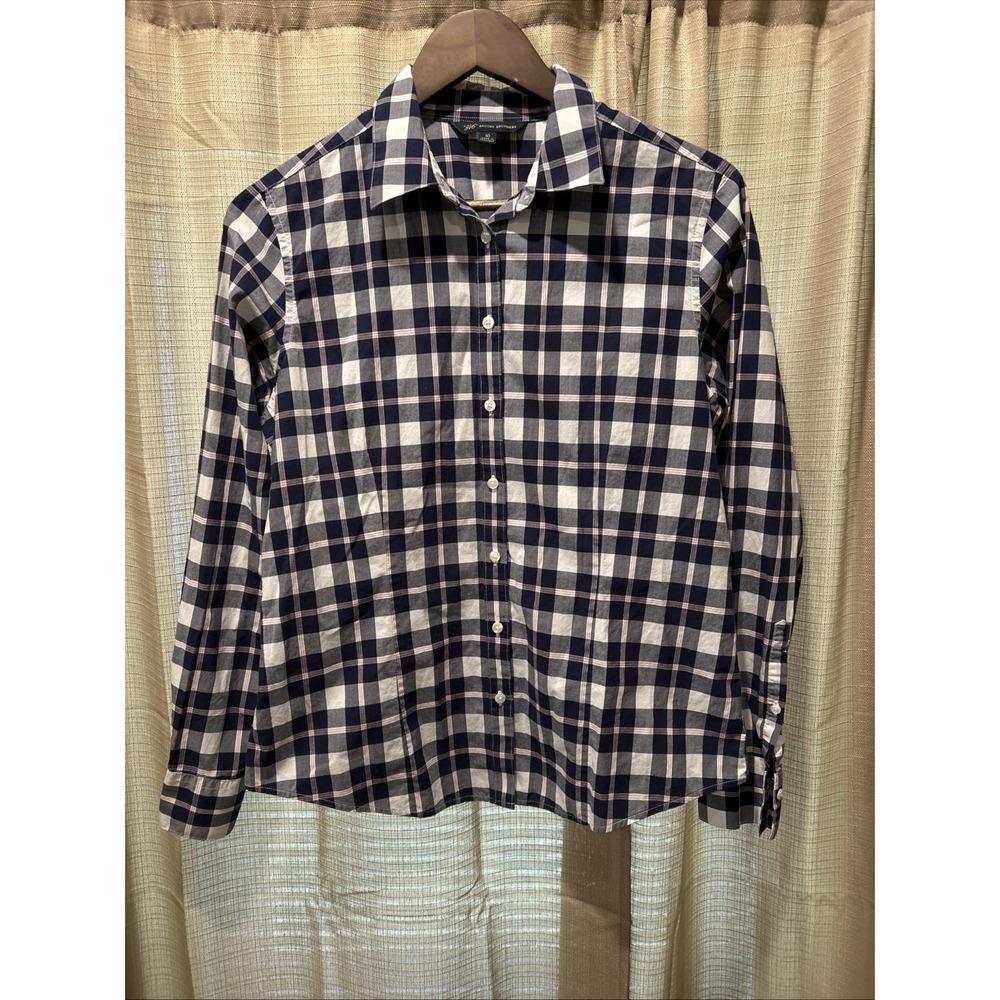Brooks Brothers 346 Womens Navy White Plaid Cotton Button Down Shirt Size 10